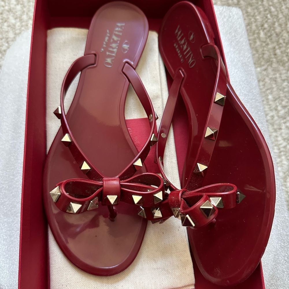Valentino Red Studded Bow Sandals